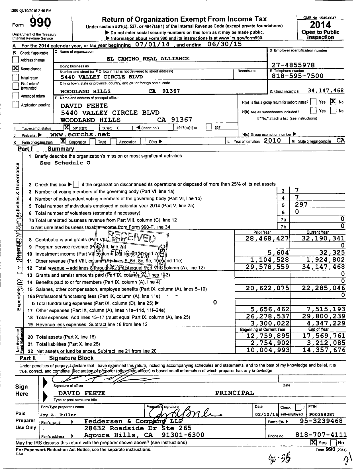 Image of first page of 2014 Form 990 for El Camino Real Charter High School (ECRCHS)