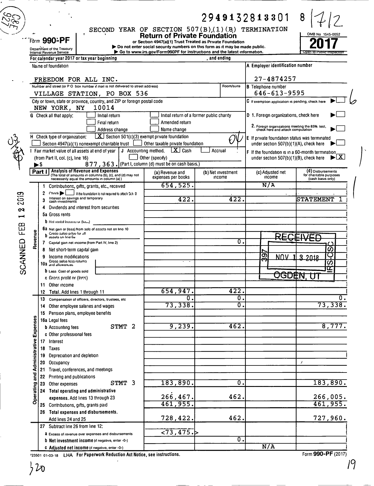 Image of first page of 2017 Form 990PF for Freedom for All