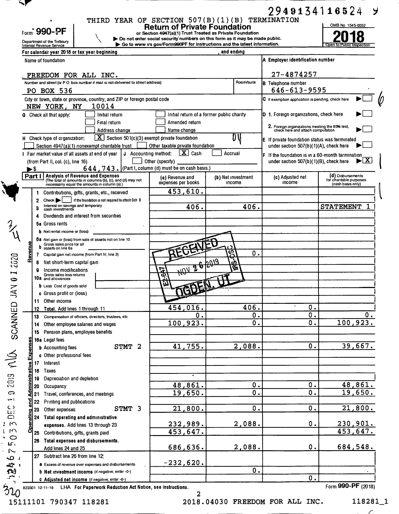 Image of first page of 2018 Form 990PF for Freedom for All