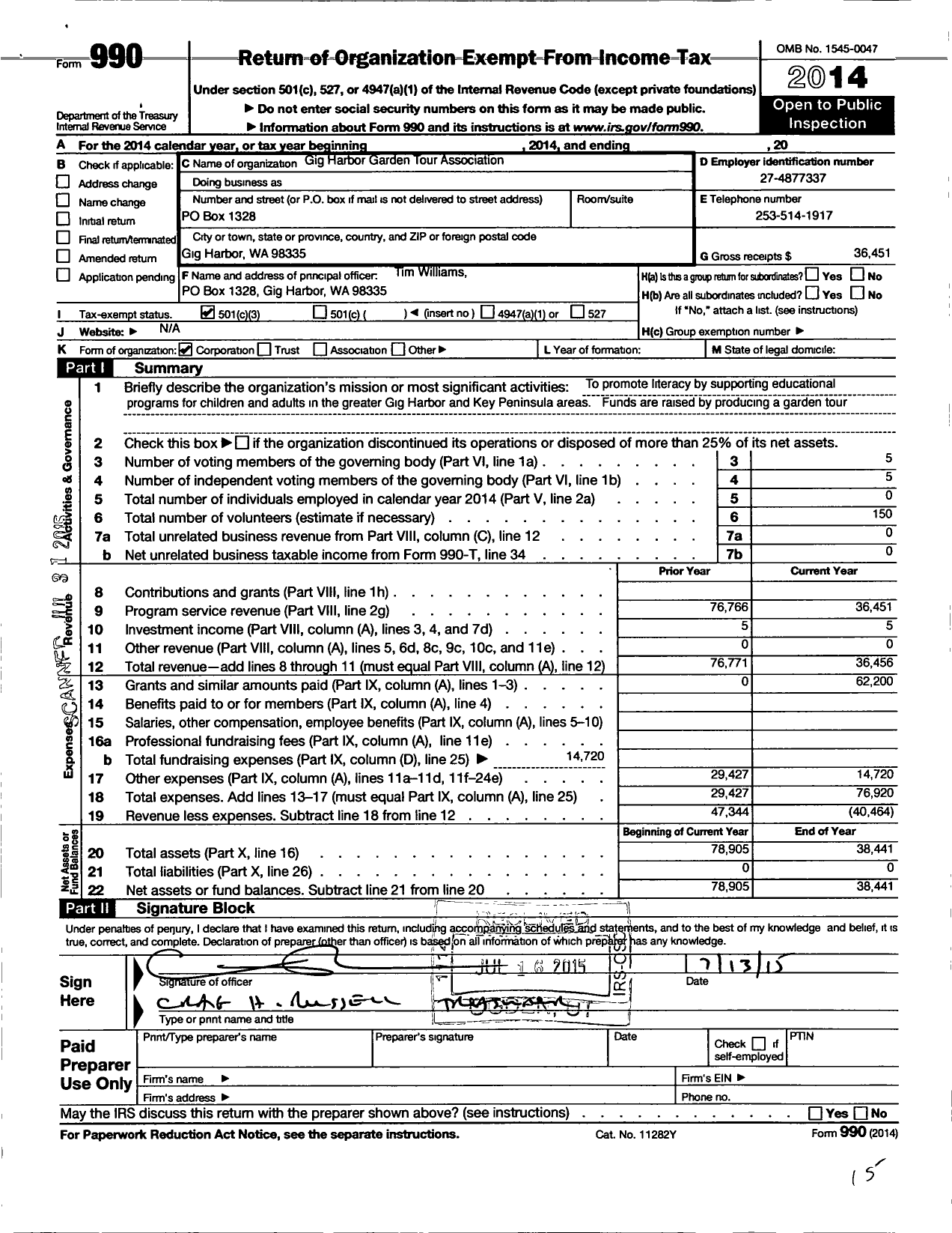 Image of first page of 2014 Form 990 for Gig Harbor Garden Tour