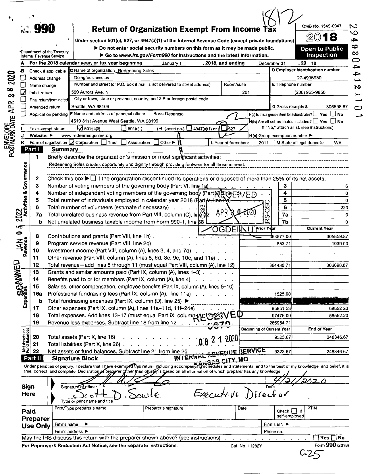 Image of first page of 2018 Form 990 for Redeeming Soles