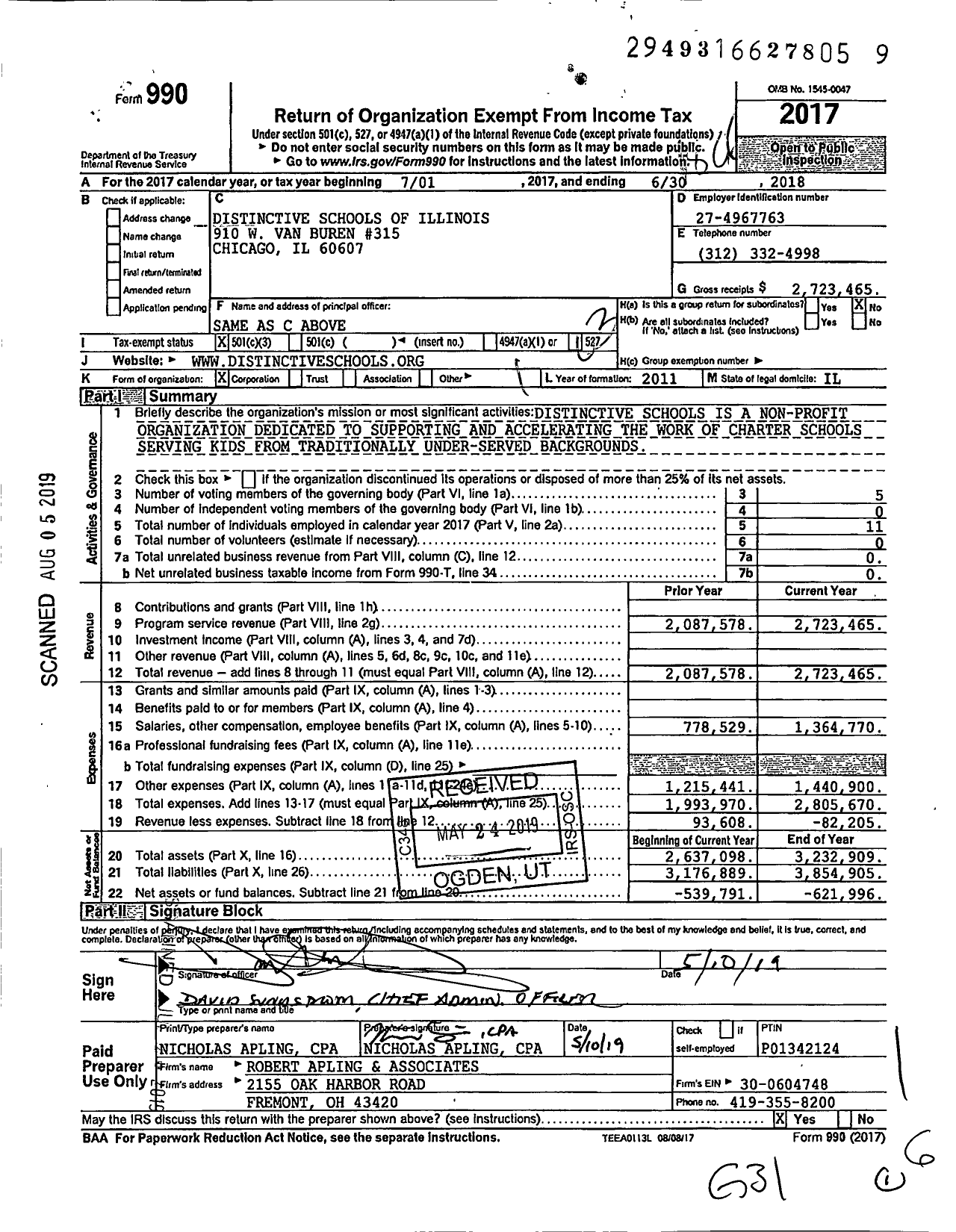 Image of first page of 2017 Form 990 for Distinctive Schools of Illinois