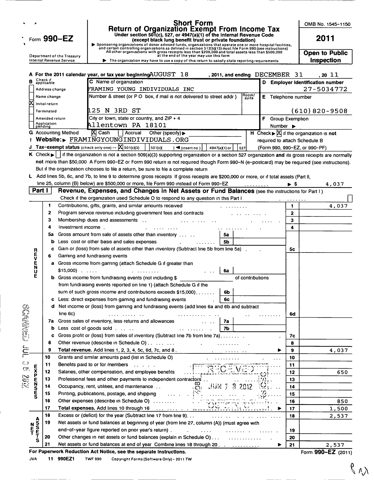 Image of first page of 2011 Form 990EZ for Cohesion Network