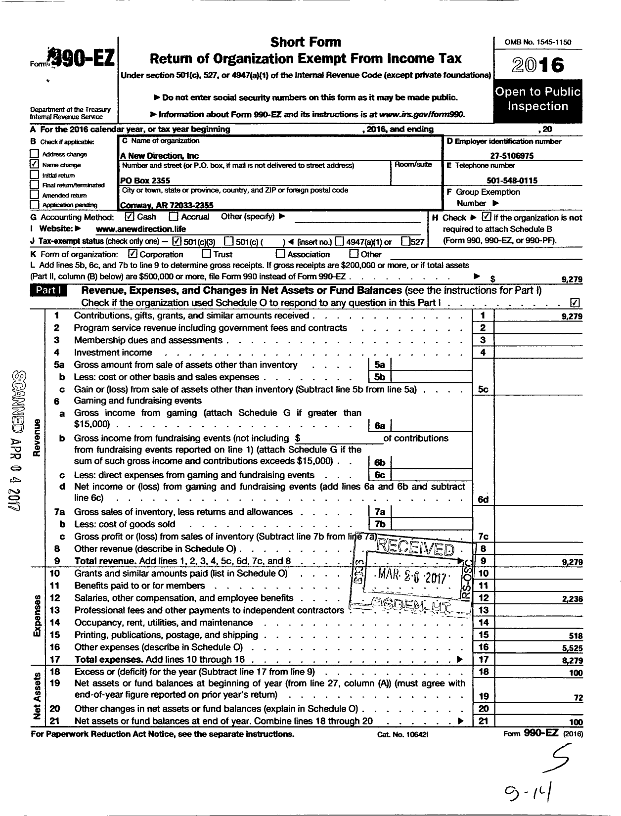 Image of first page of 2016 Form 990EZ for I Feel the Need