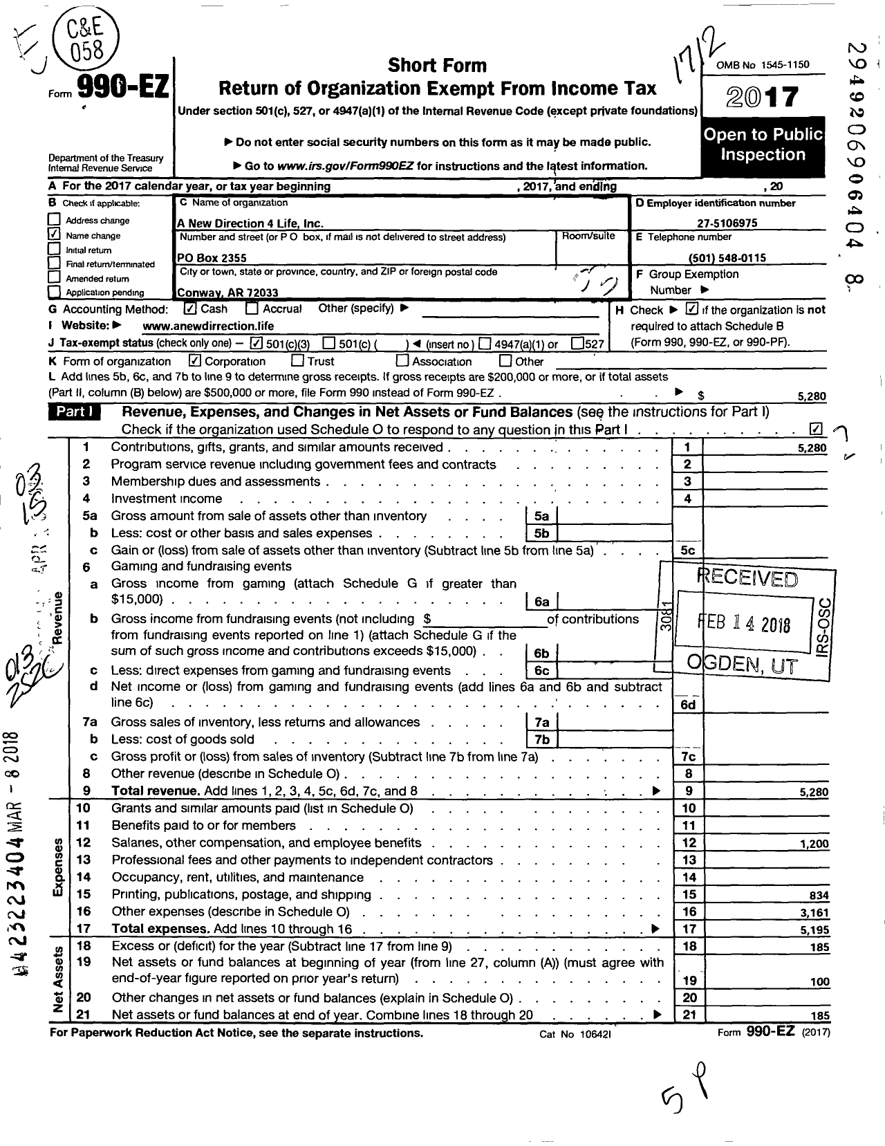 Image of first page of 2017 Form 990EZ for I Feel the Need