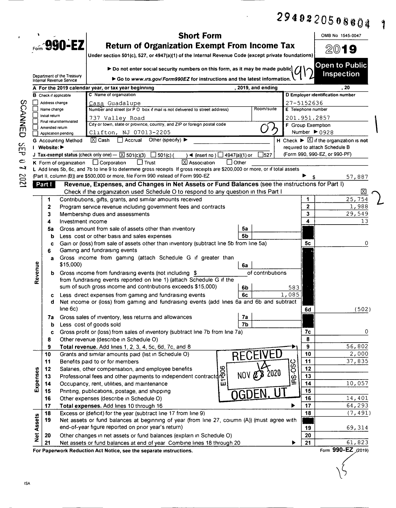 Image of first page of 2019 Form 990EZ for Casa Guadalupe