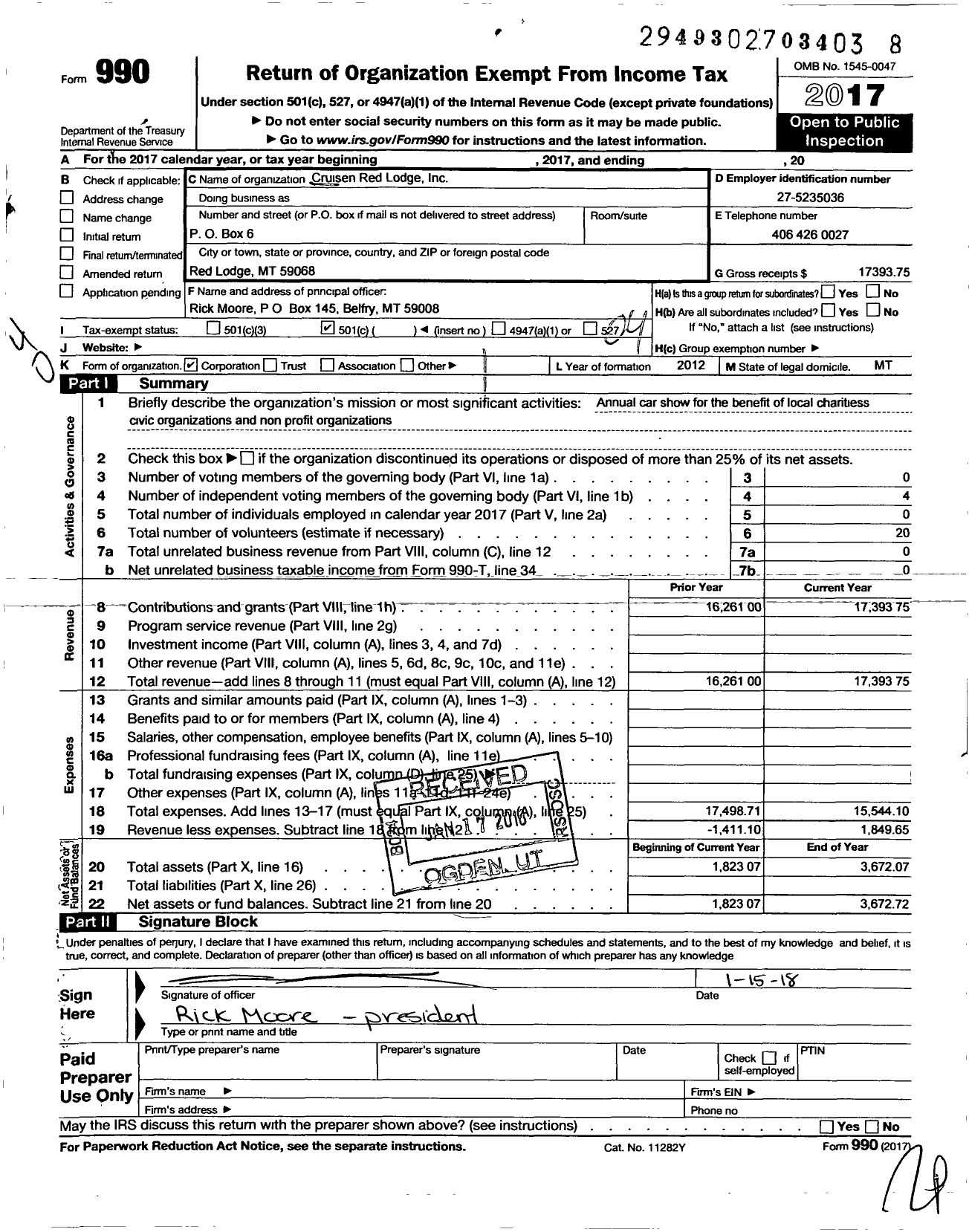 Image of first page of 2017 Form 990O for Cruisen Red Lodge