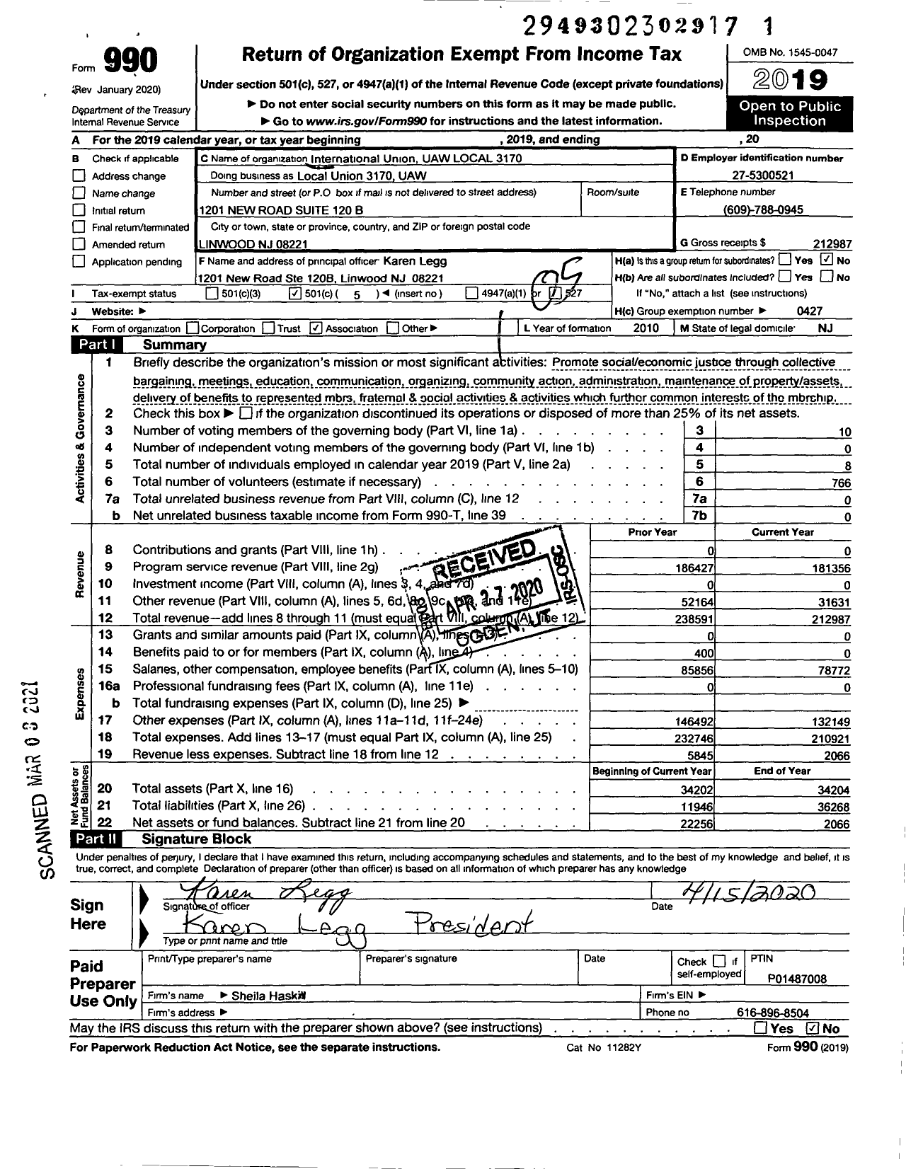 Image of first page of 2019 Form 990O for Uaw - 3170 Uaw Local (3170 Uaw Local)