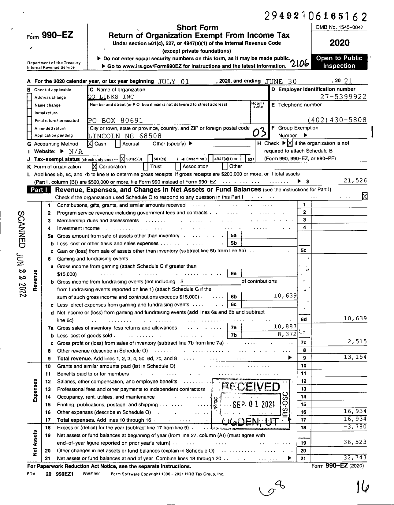 Image of first page of 2020 Form 990EZ for Go Links