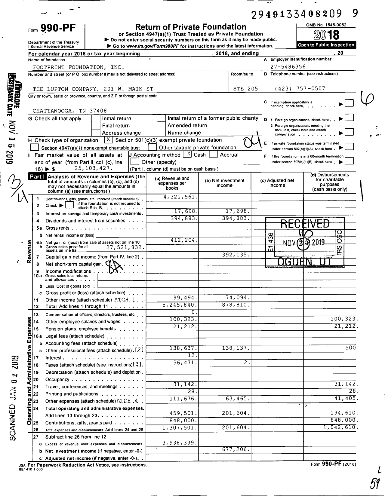 Image of first page of 2018 Form 990PF for Footprint Foundation