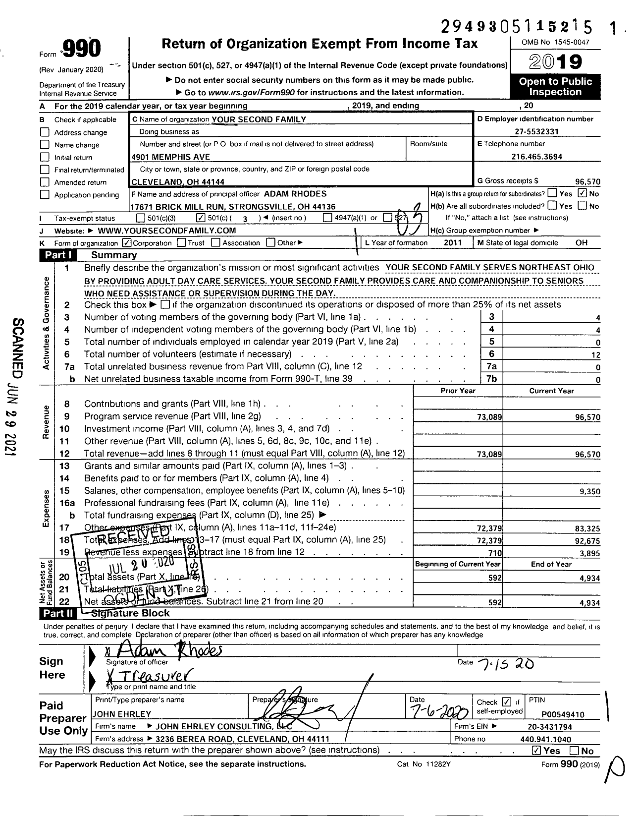 Image of first page of 2019 Form 990 for Your Second Family