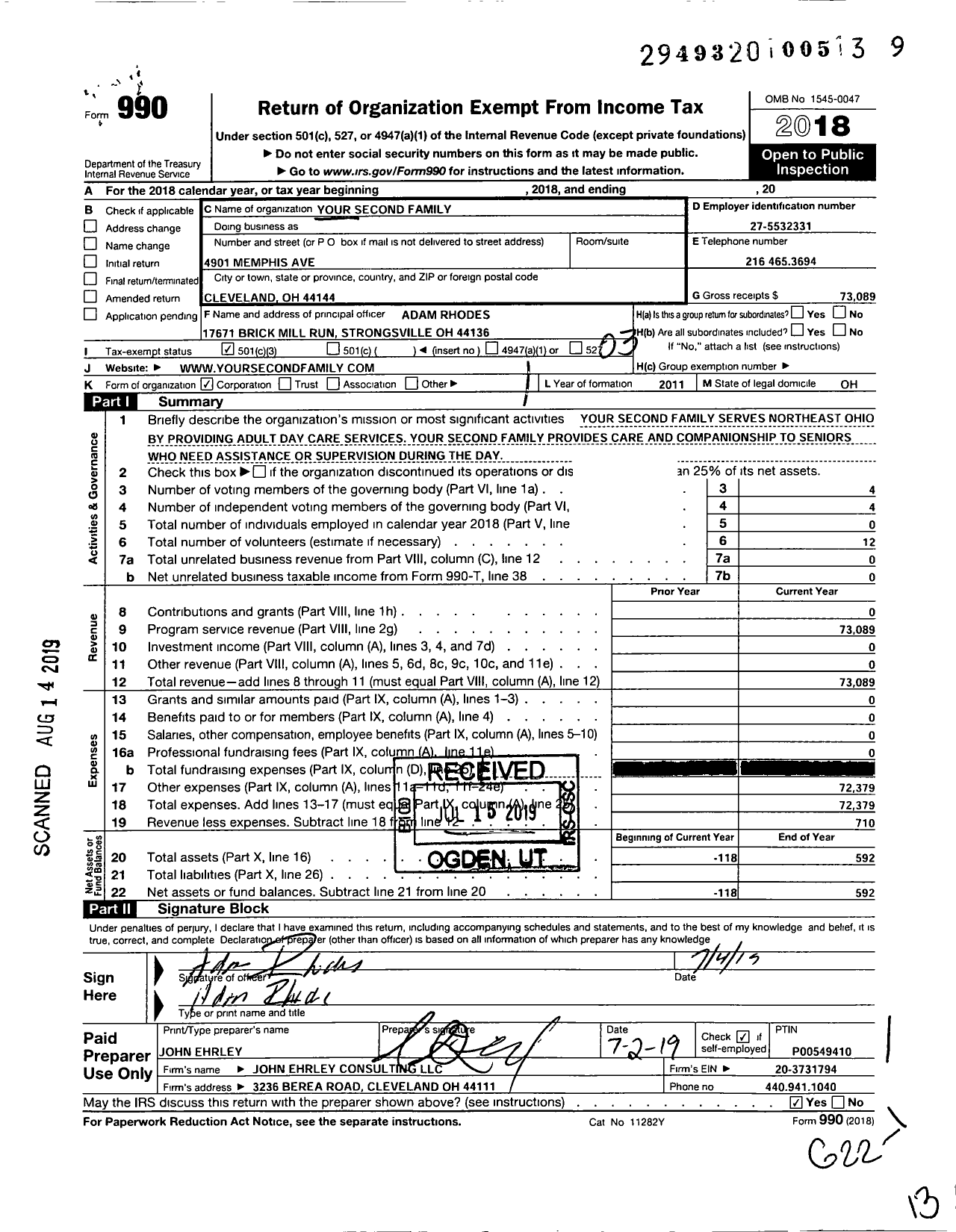 Image of first page of 2018 Form 990 for Your Second Family