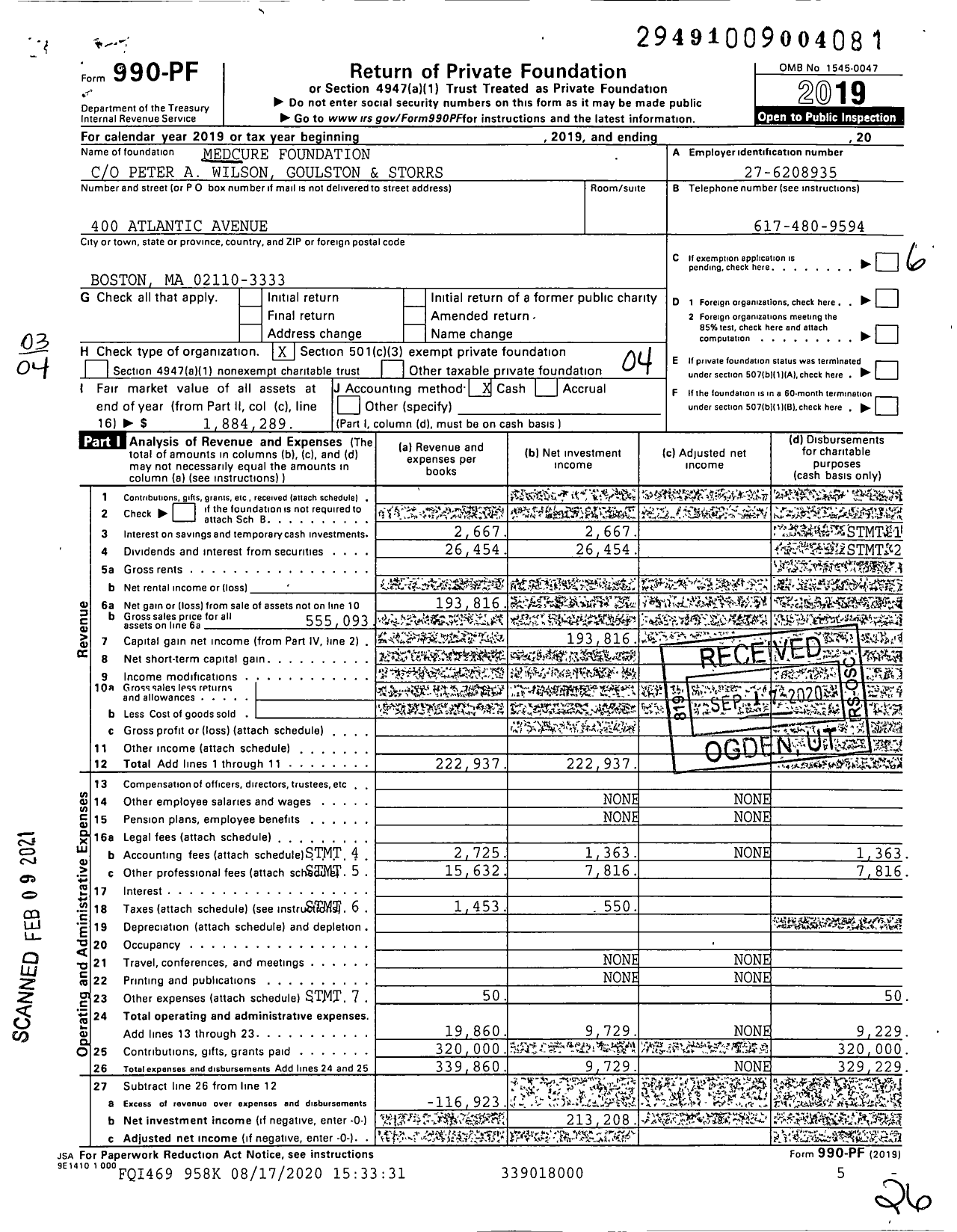 Image of first page of 2019 Form 990PF for Medcure Foundation