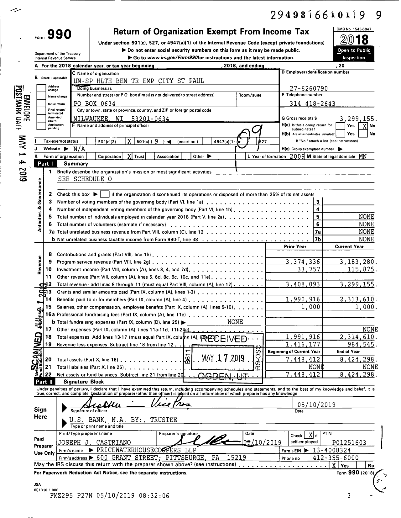 Image of first page of 2018 Form 990O for City of St Paul Health Reimbursement Arrangement