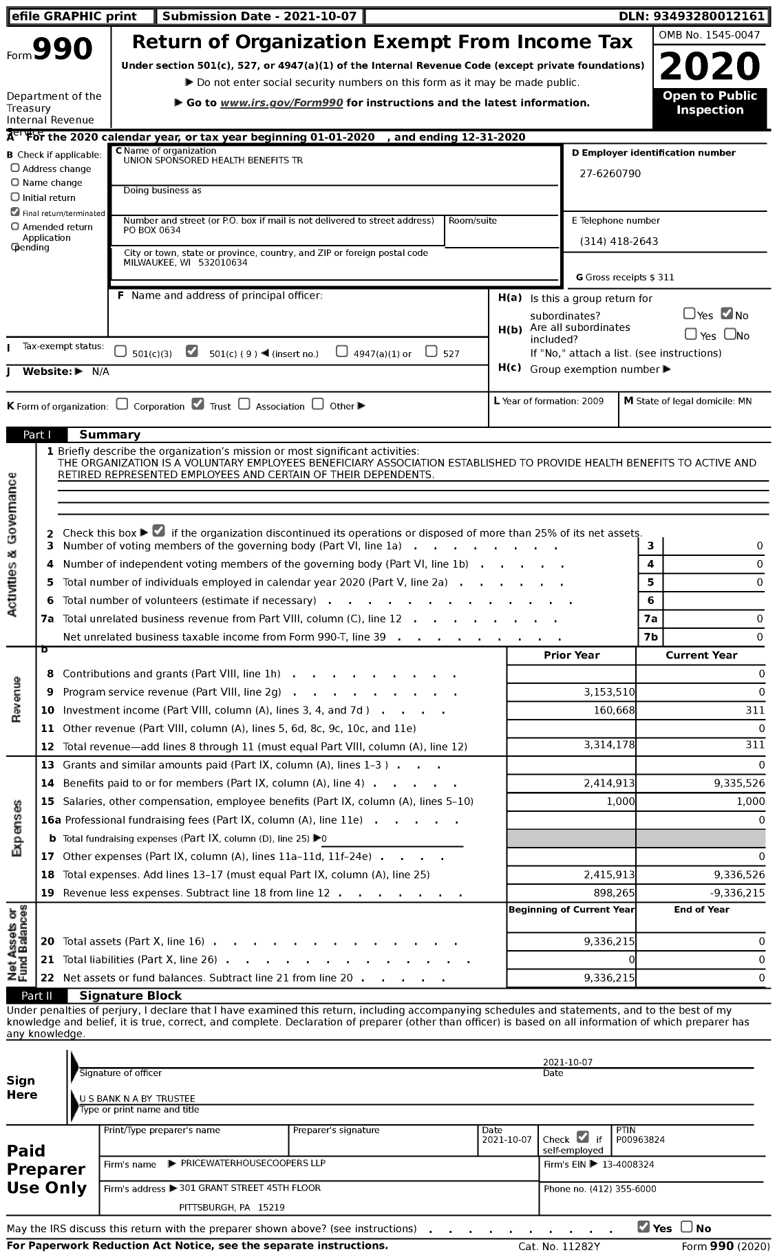 Image of first page of 2020 Form 990 for City of St Paul Health Reimbursement Arrangement