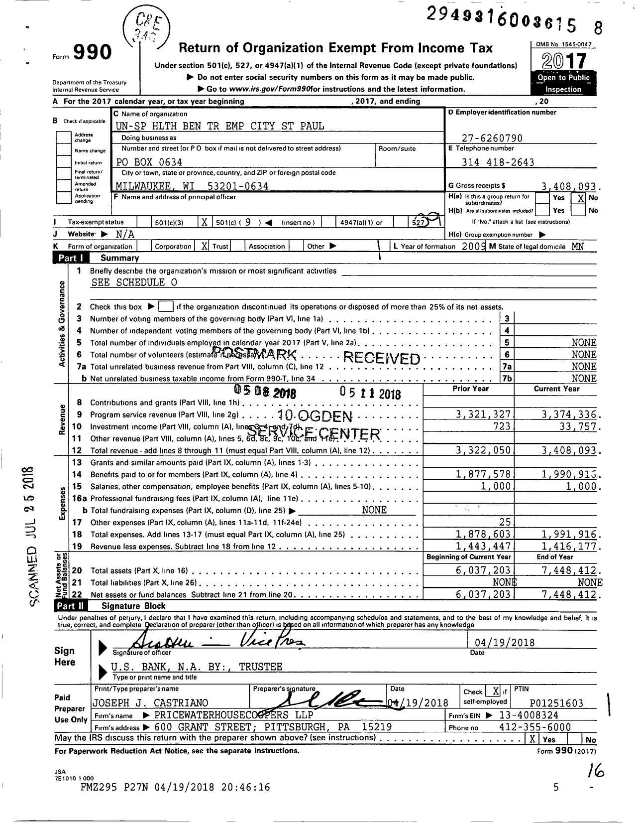 Image of first page of 2017 Form 990O for City of St Paul Health Reimbursement Arrangement