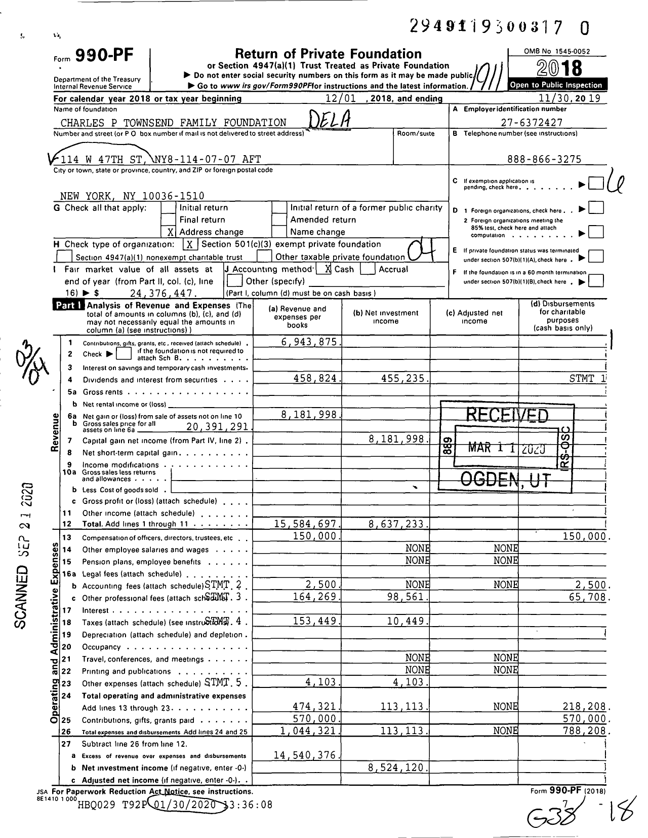 Image of first page of 2018 Form 990PR for Delaware Atlantis Foundation