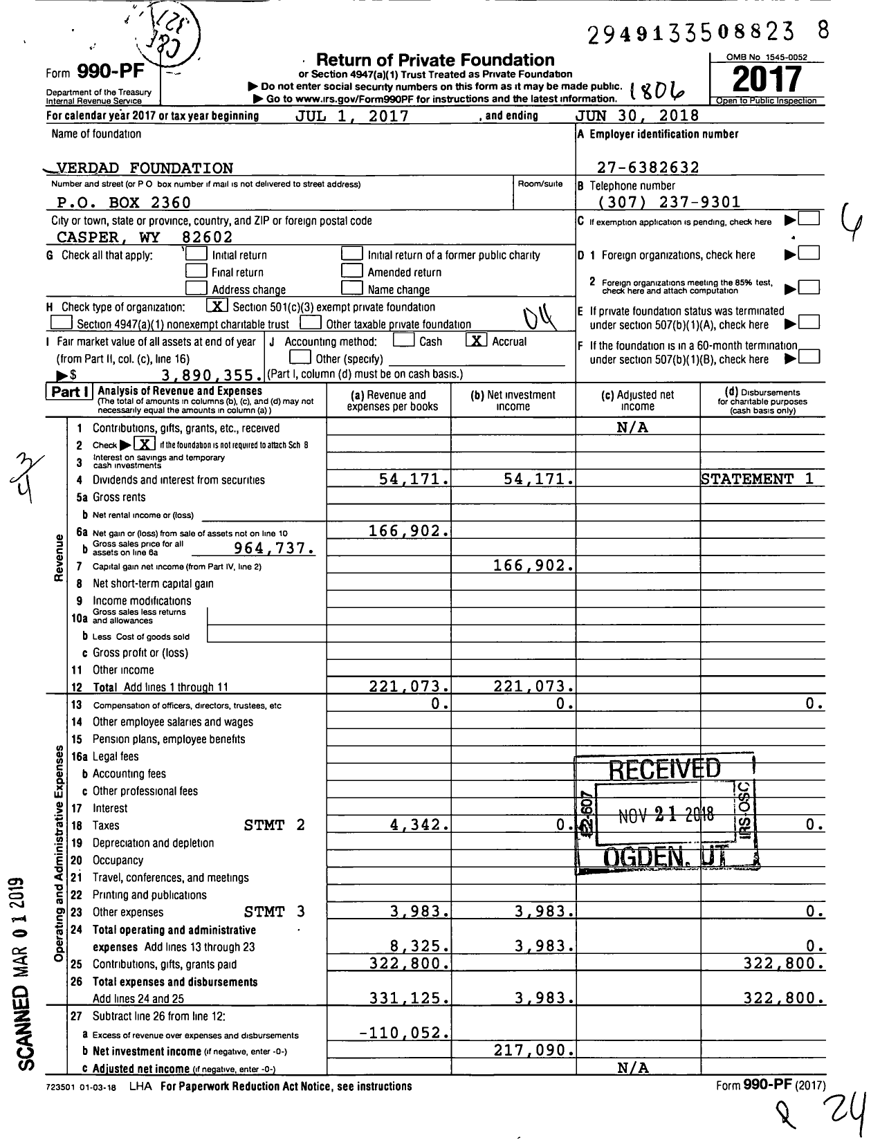 Image of first page of 2017 Form 990PF for Verdad Foundation