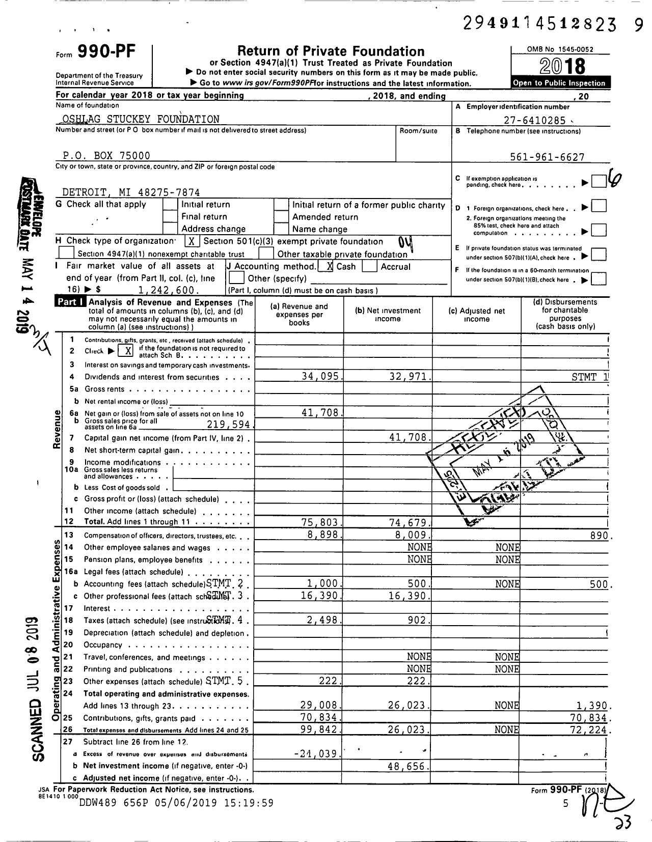Image of first page of 2018 Form 990PF for Oshlagstuckey Foundation-Rma