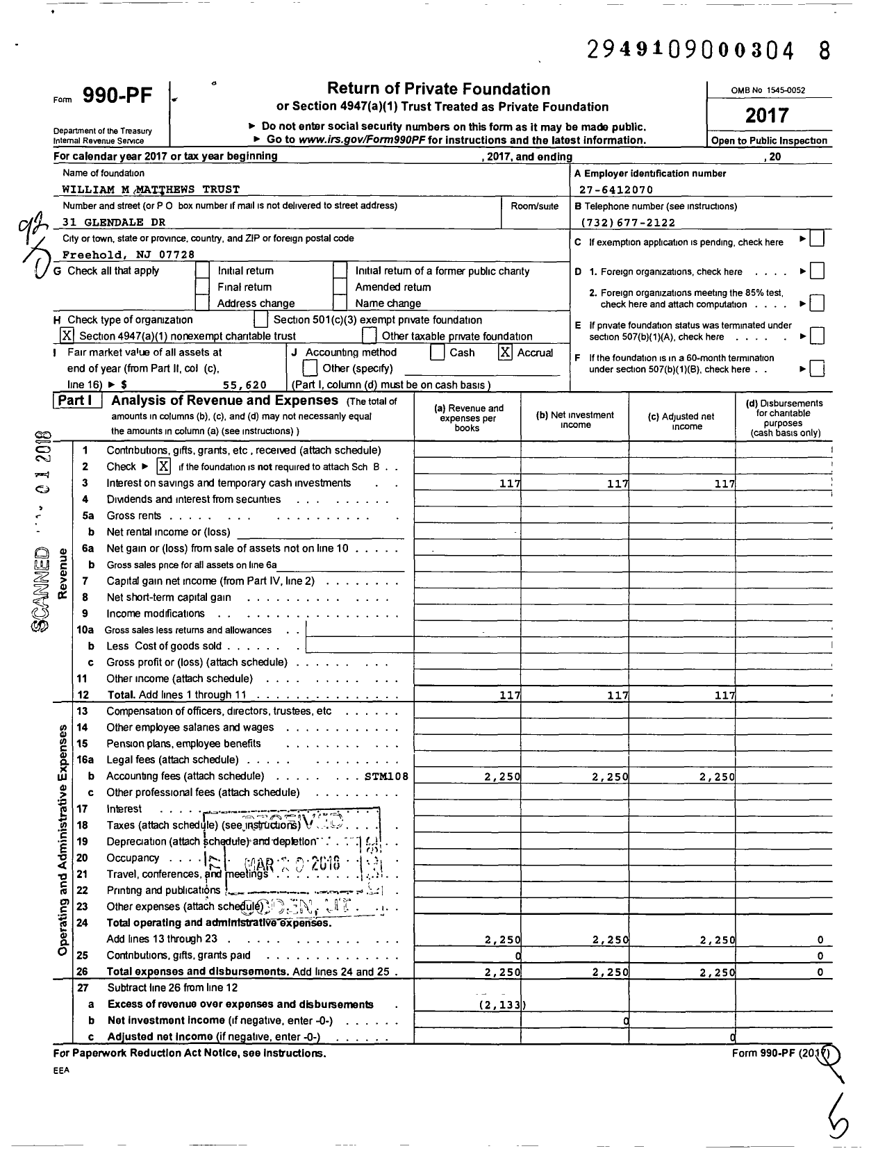 Image of first page of 2017 Form 990PF for William M Matthews Trust