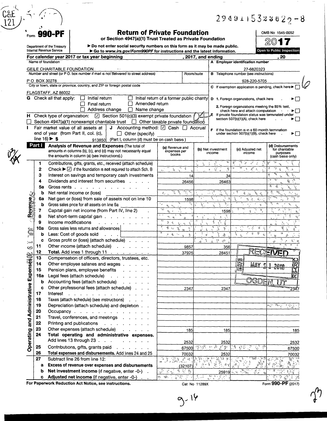 Image of first page of 2017 Form 990PF for Geile Charitable Foundation