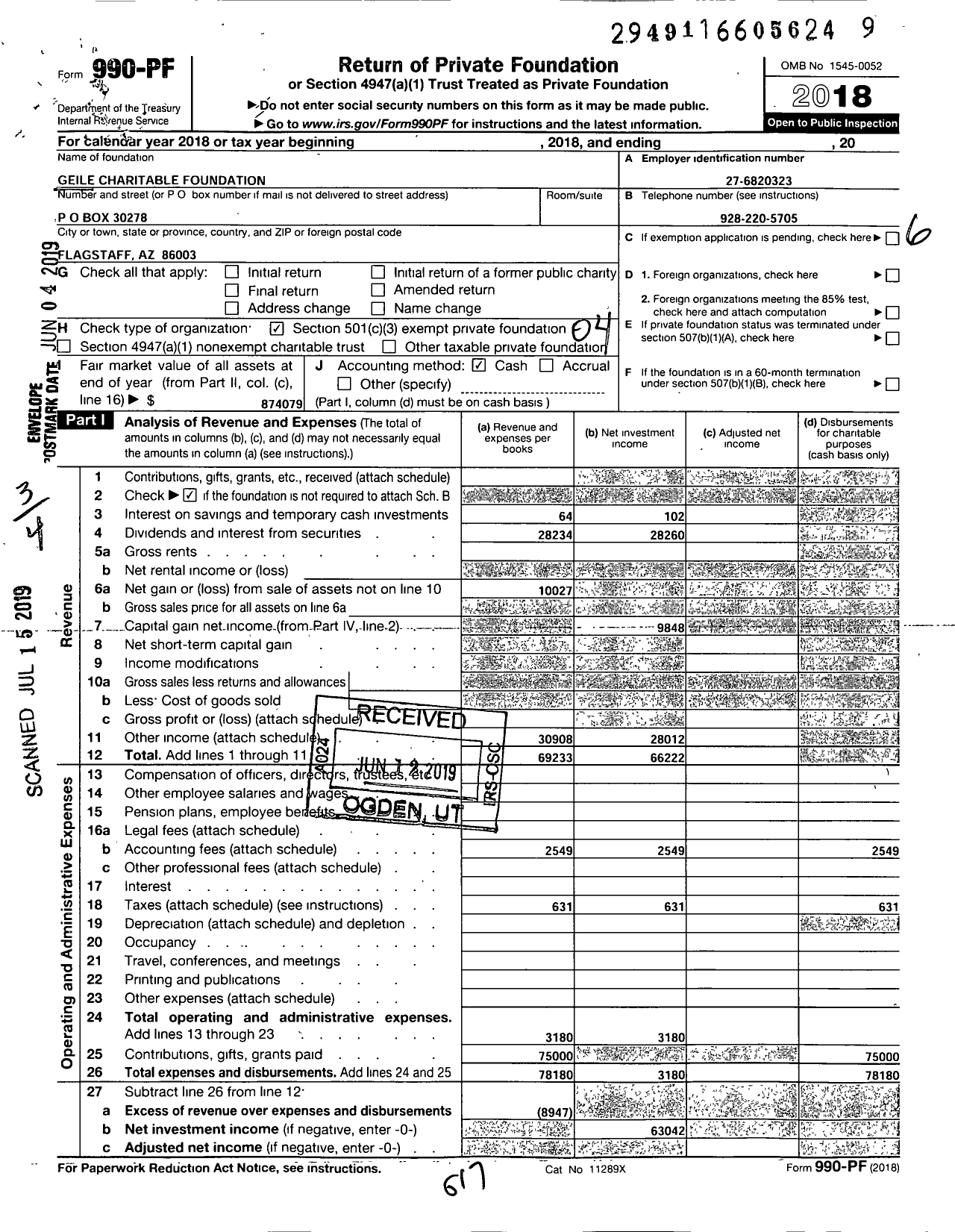 Image of first page of 2018 Form 990PF for Geile Charitable Foundation