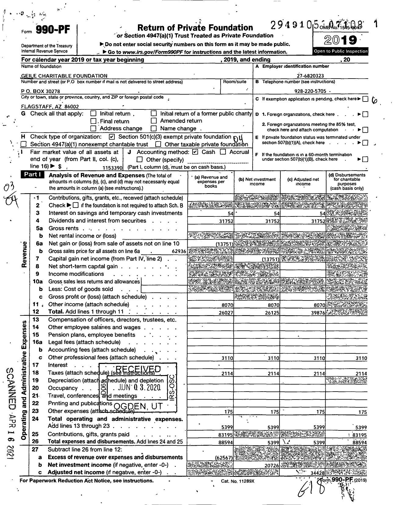 Image of first page of 2019 Form 990PF for Geile Charitable Foundation