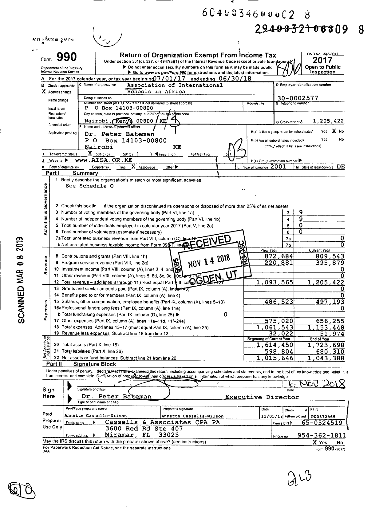 Image of first page of 2017 Form 990 for Association of International Schools in Africa