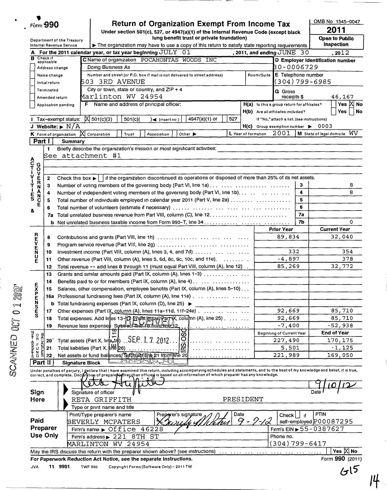 Image of first page of 2011 Form 990 for Pocahontas Woods