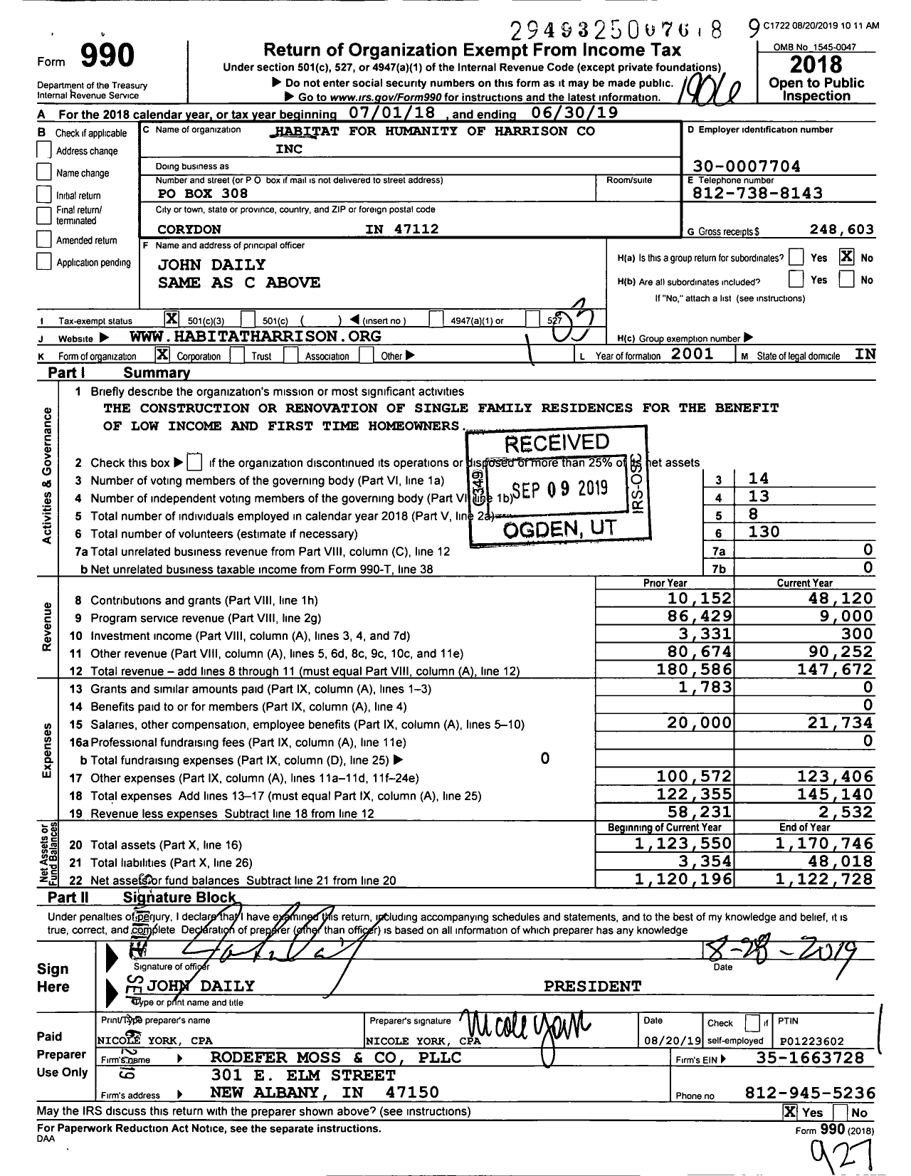 Image of first page of 2018 Form 990 for The Fuller Center for Housing of Harrison County