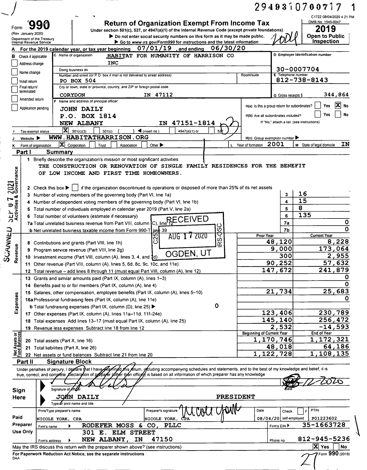 Image of first page of 2019 Form 990 for The Fuller Center for Housing of Harrison County