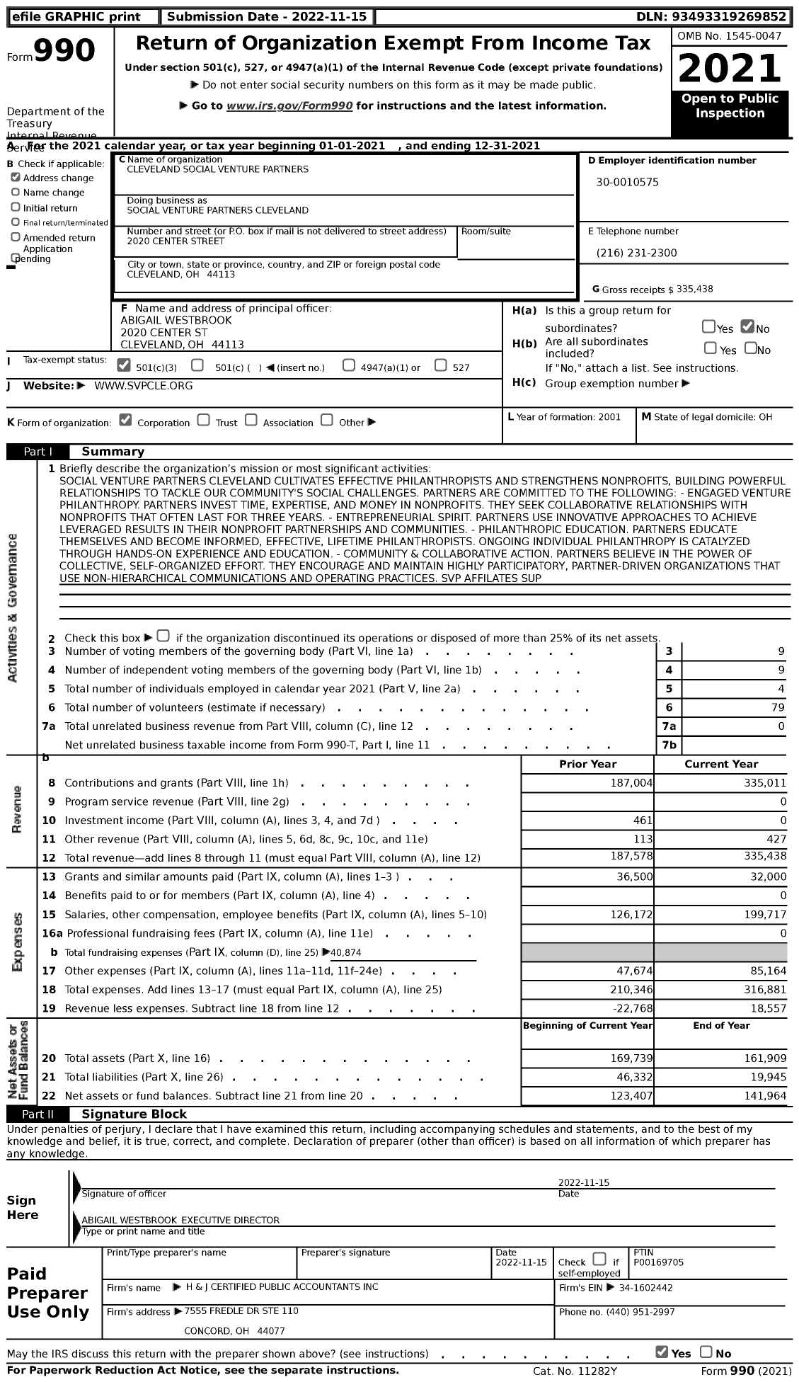 Image of first page of 2021 Form 990 for Social Venture Partners Cleveland