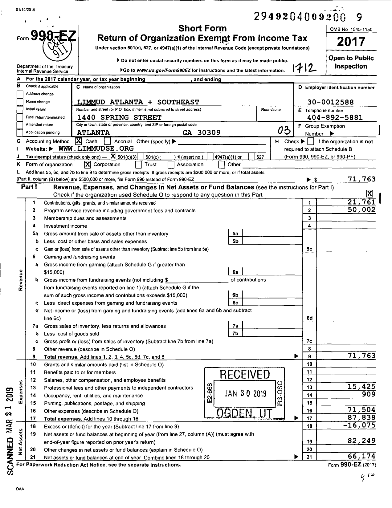 Image of first page of 2017 Form 990EZ for Limmud Atlanta Southeast