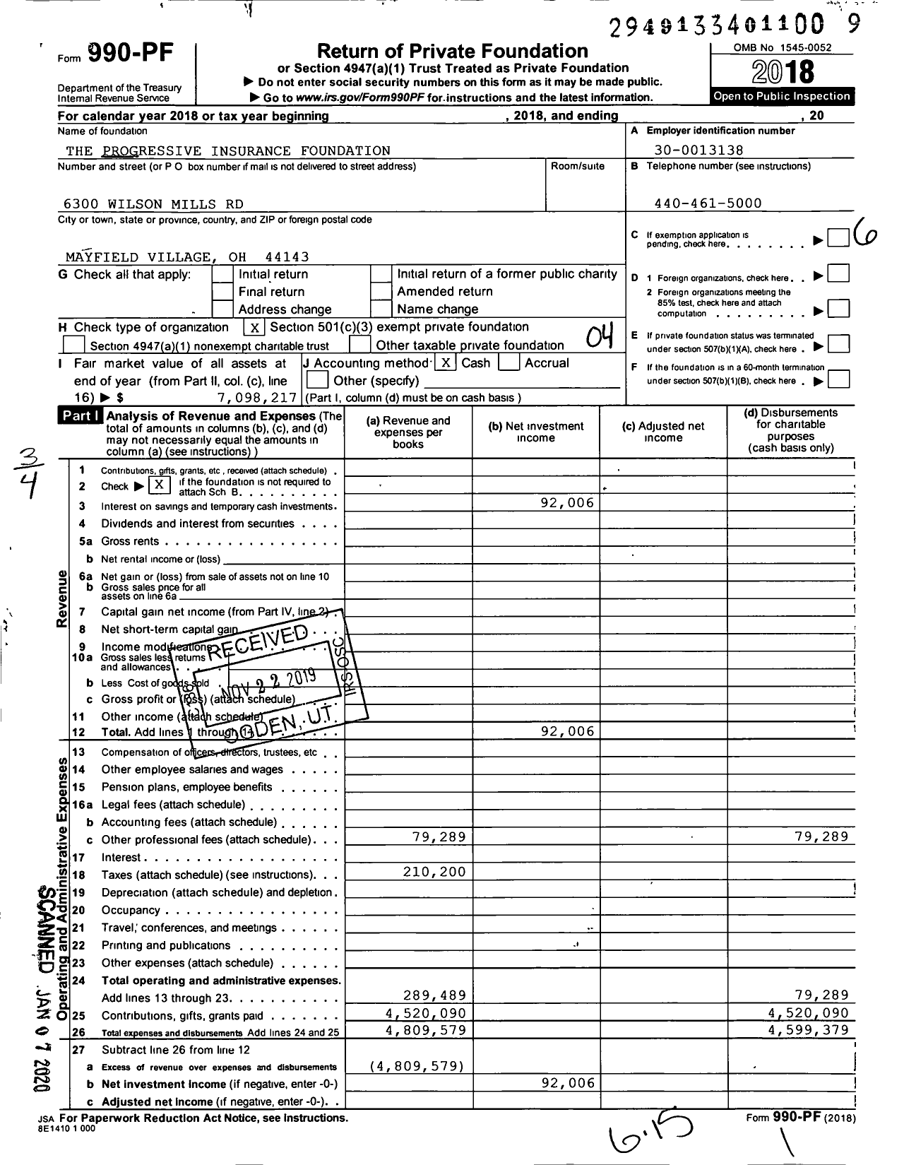 Image of first page of 2018 Form 990PF for Progressive Insurance Foundation