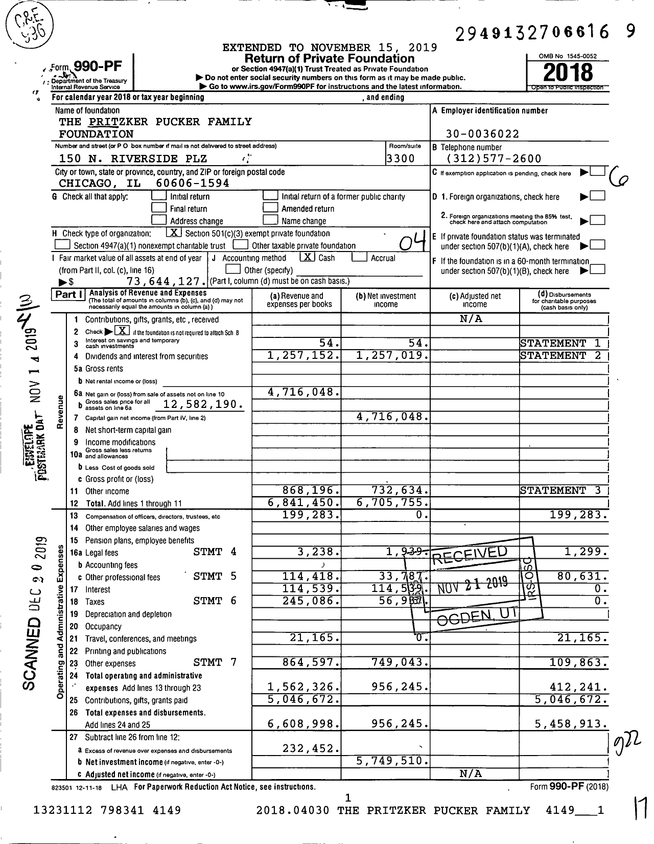 Image of first page of 2018 Form 990PF for Pritzker Pucker Family Foundation