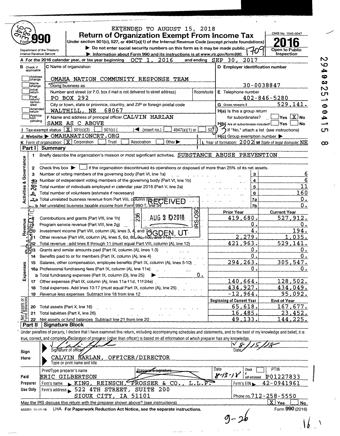 Image of first page of 2016 Form 990 for Omaha Nation Community Response Team
