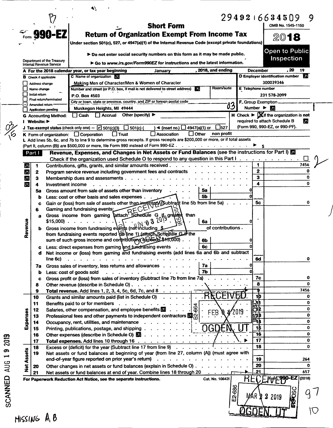 Image of first page of 2018 Form 990EZ for Making Men of Character