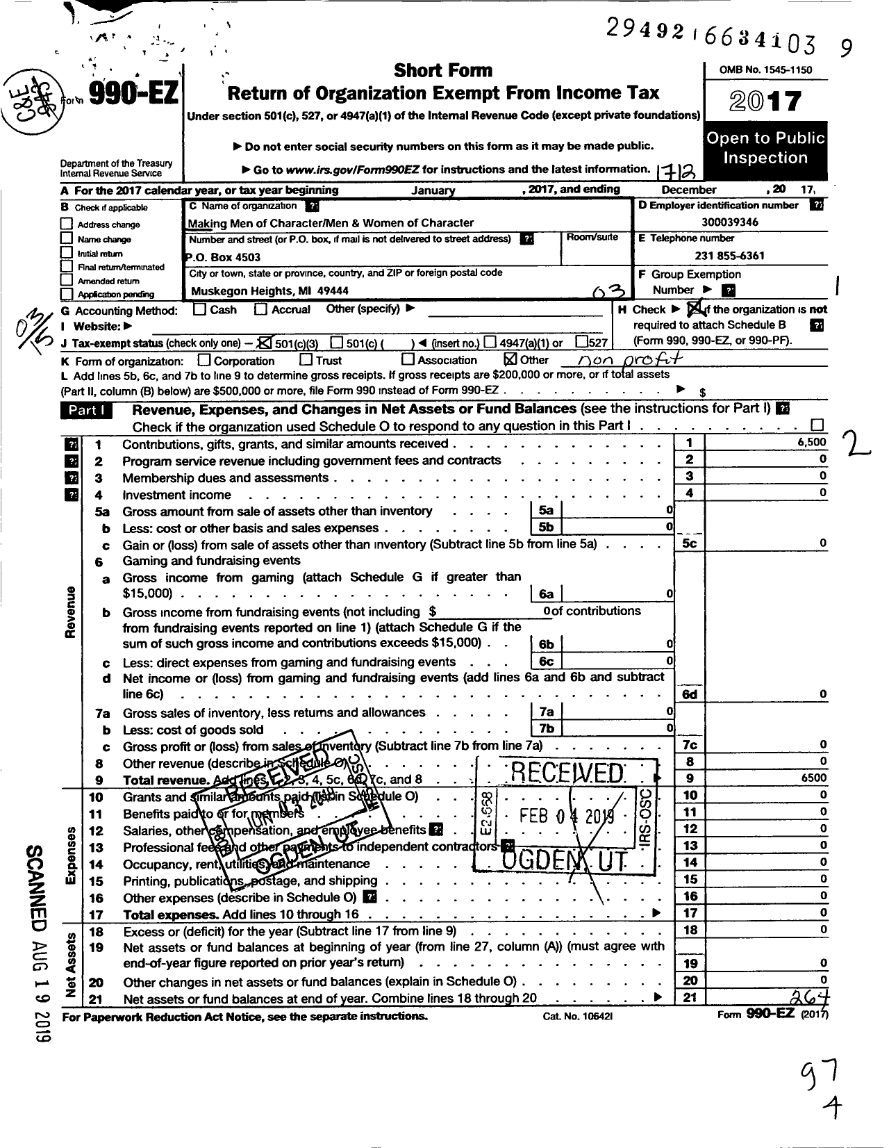 Image of first page of 2017 Form 990EZ for Making Men of Character