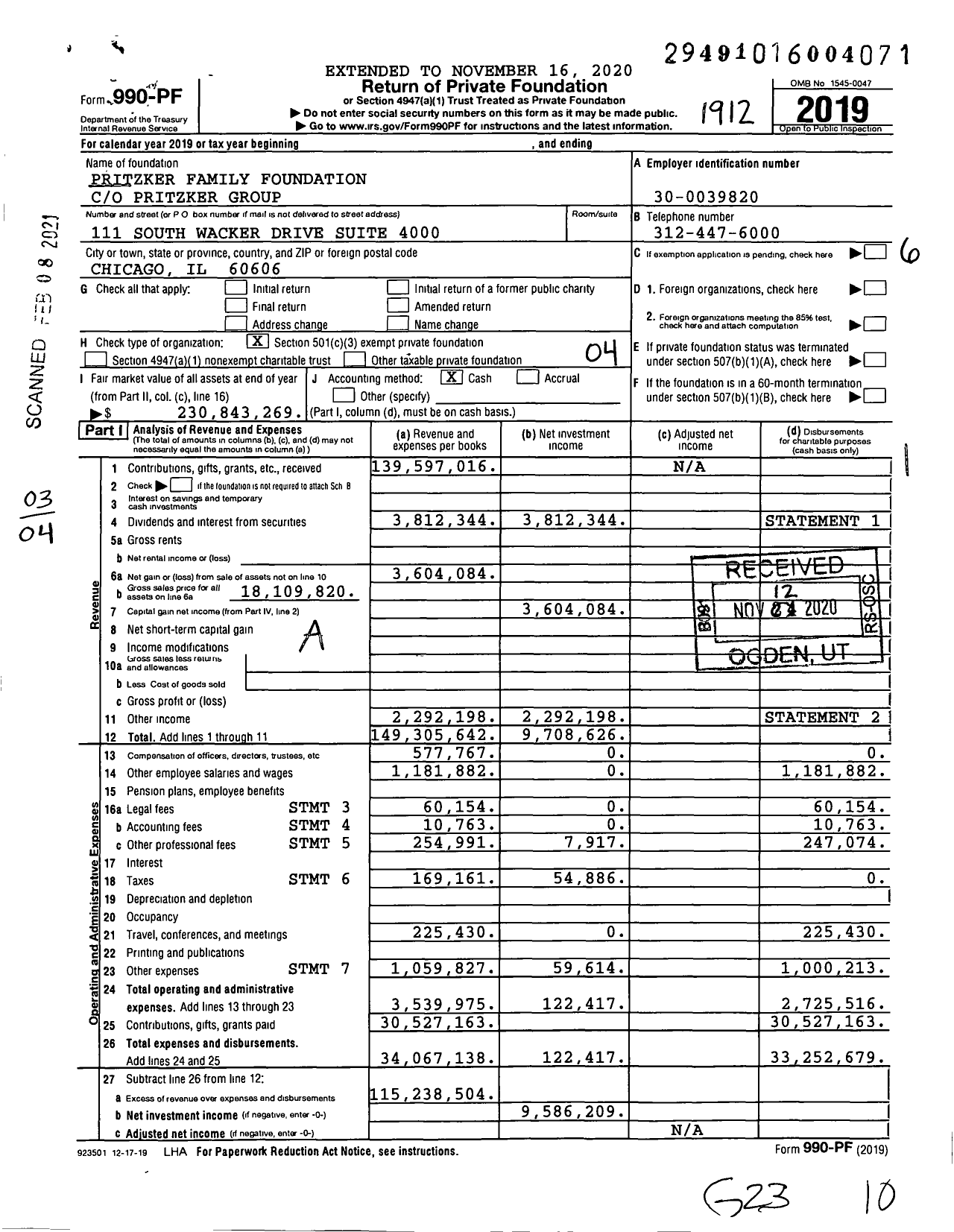Image of first page of 2019 Form 990PF for Pritzker Traubert Family Foundation