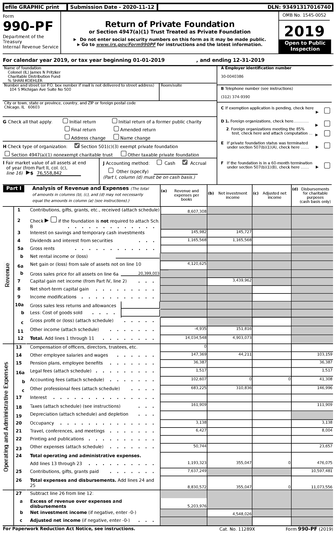 Image of first page of 2019 Form 990PF for TAWANI Foundation