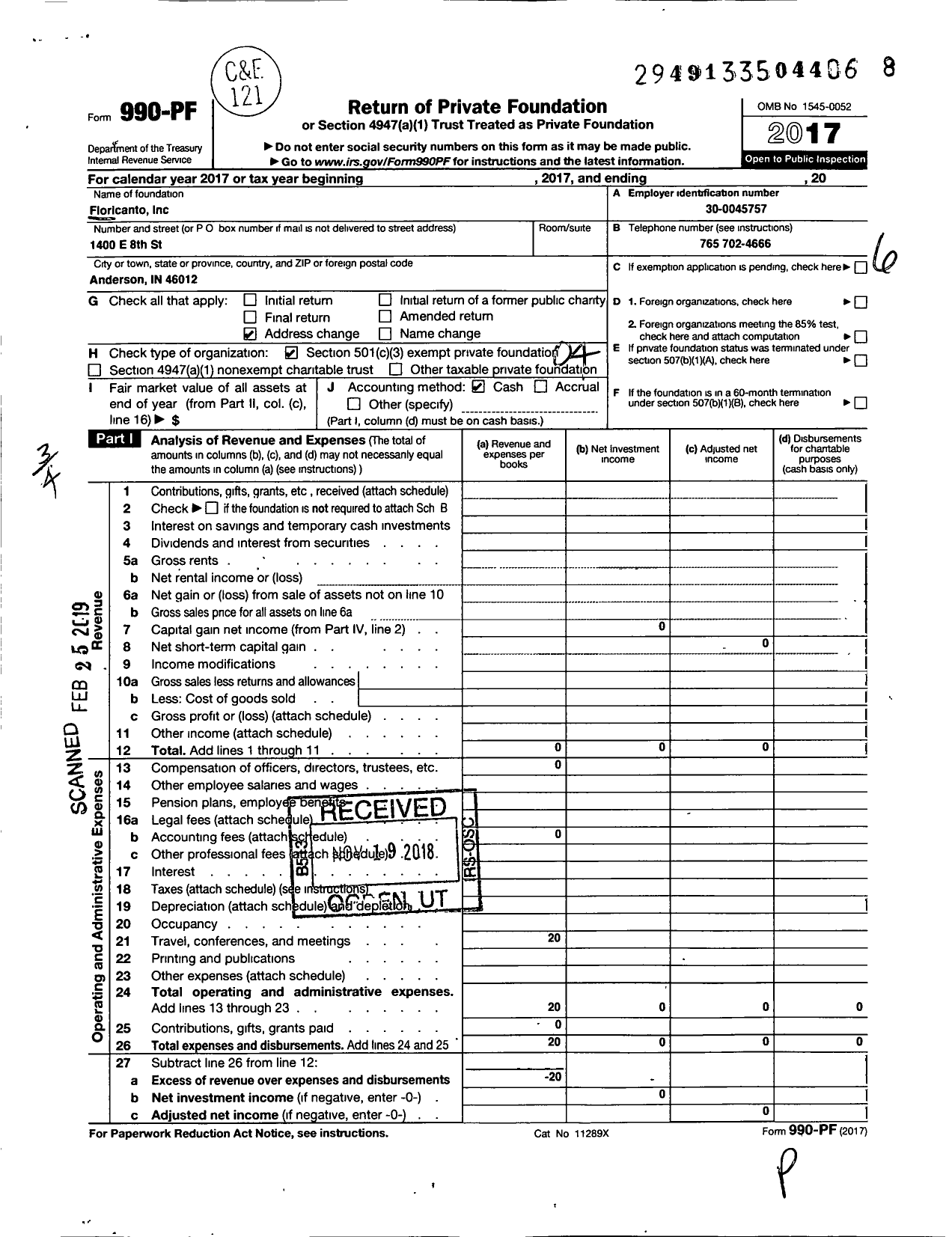 Image of first page of 2017 Form 990PF for Floricanto