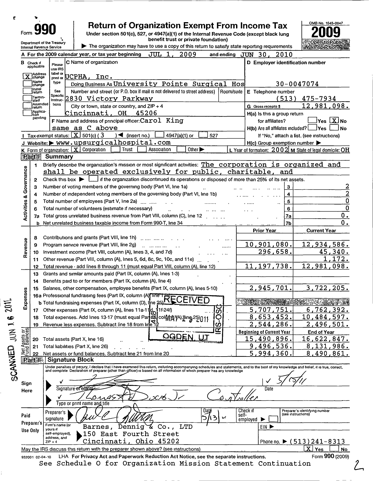 Image of first page of 2009 Form 990 for Ucpha