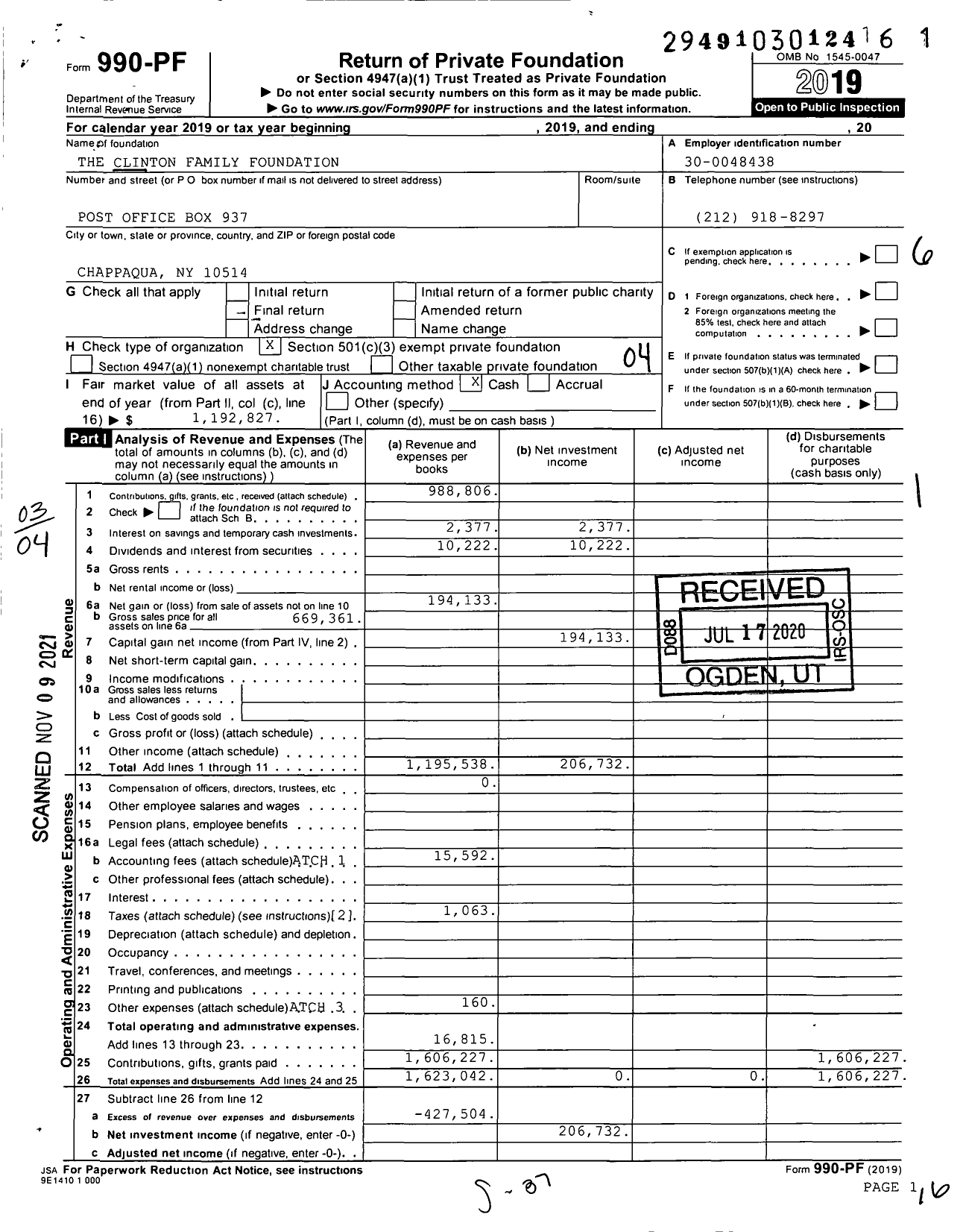 Image of first page of 2019 Form 990PF for Clinton Family Foundation