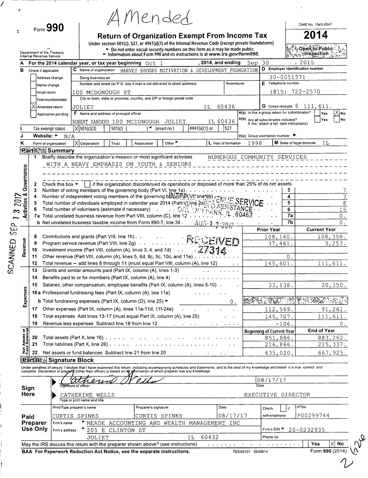 Image of first page of 2014 Form 990 for Harvey Brooks Motivation and Development Foundation