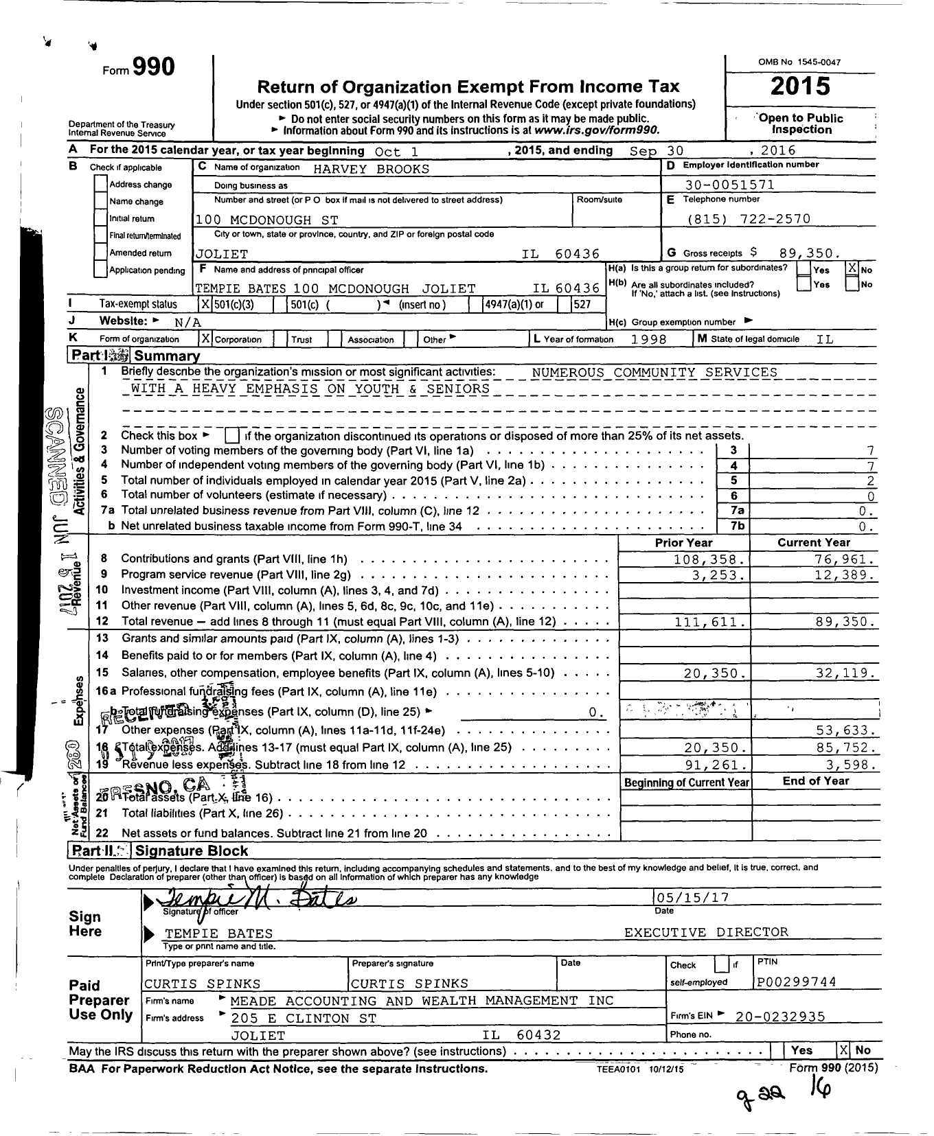 Image of first page of 2015 Form 990 for Harvey Brooks Motivation and Development Foundation