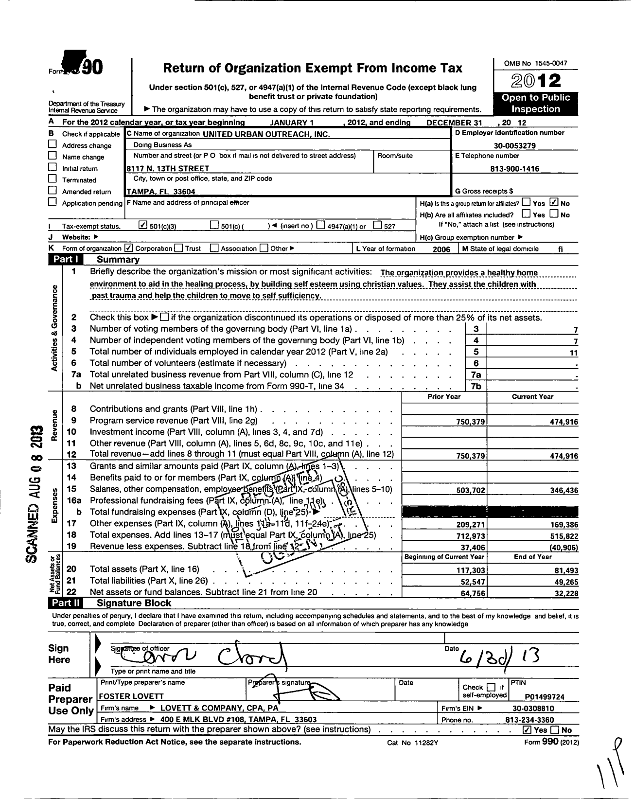 Image of first page of 2012 Form 990 for United Urban Outreach