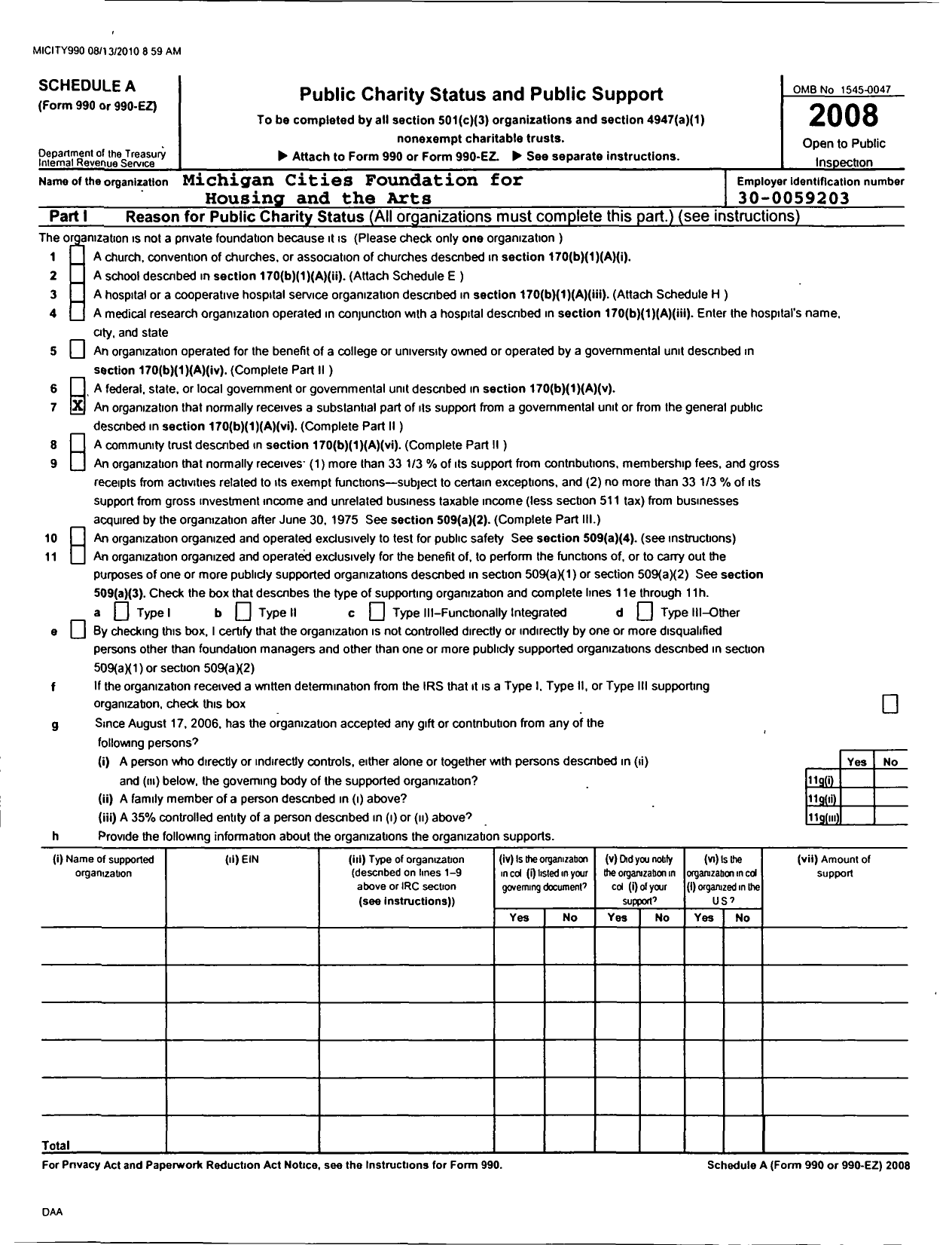 Image of first page of 2008 Form 990ER for Michigan Cities Foundation for Housing and the Arts