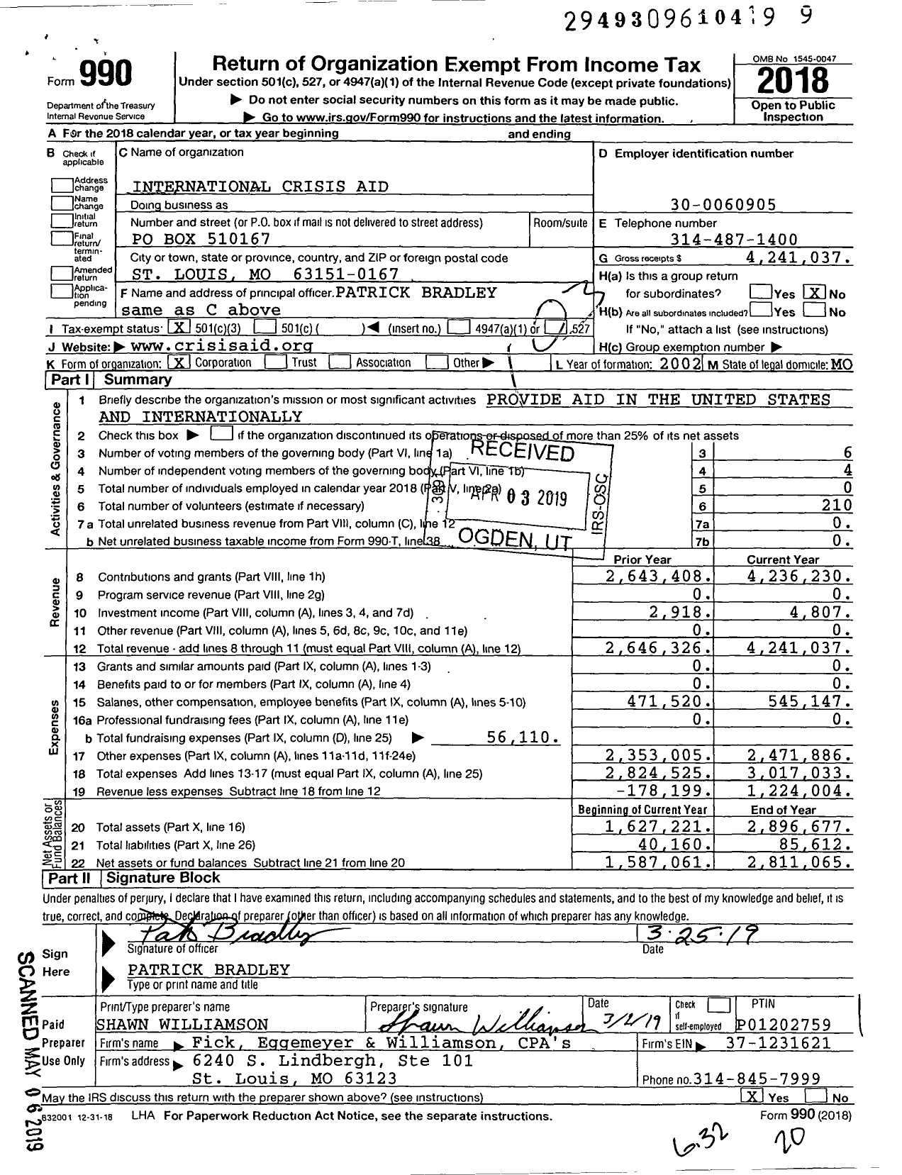 Image of first page of 2018 Form 990 for International Crisis Aid