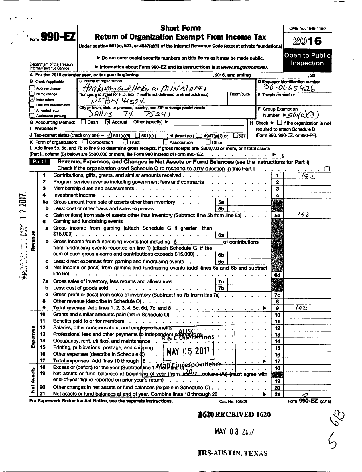 Image of first page of 2016 Form 990EZ for Handful Or Cor Community Development Corporation