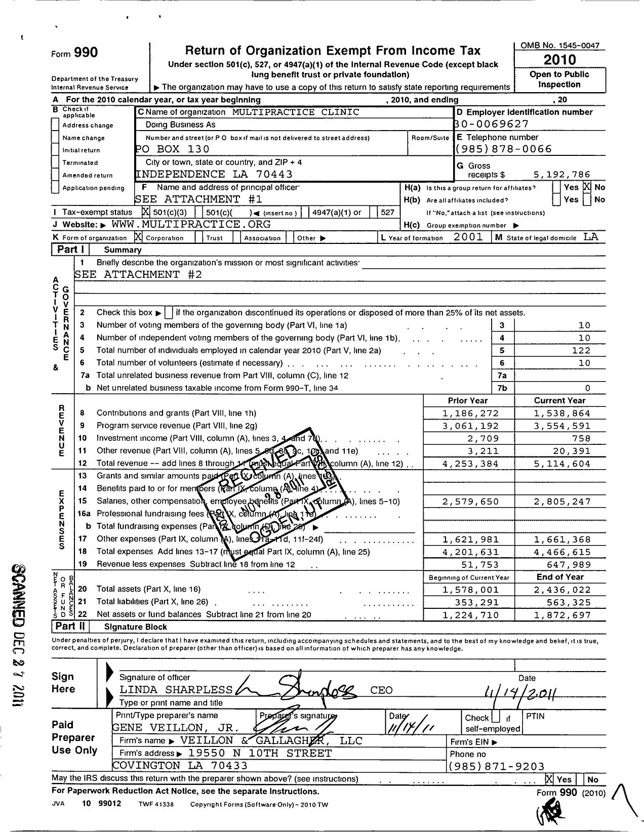 Image of first page of 2010 Form 990 for Multipractice Clinic